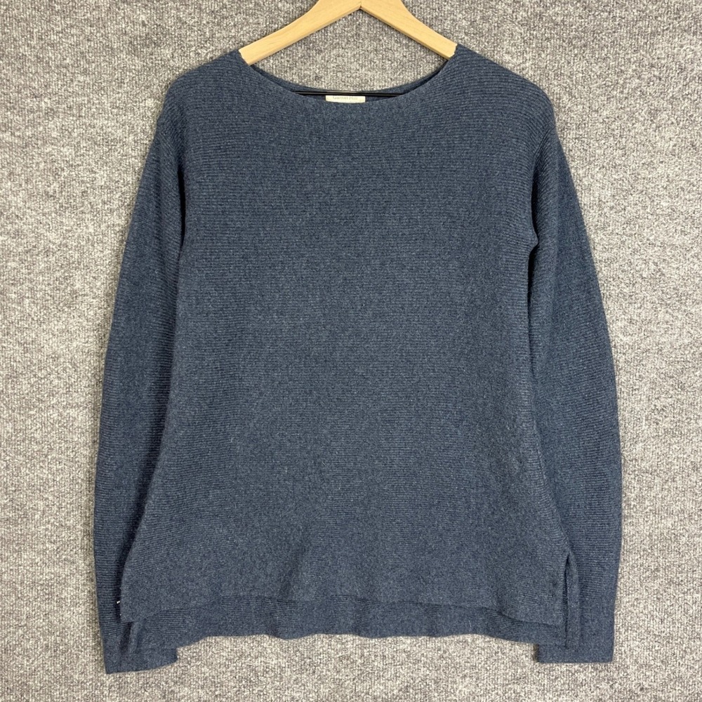 Garnet Hill Sweater Womens Small Blue Excellent 100% Cashmere Ribbed Boat Neck